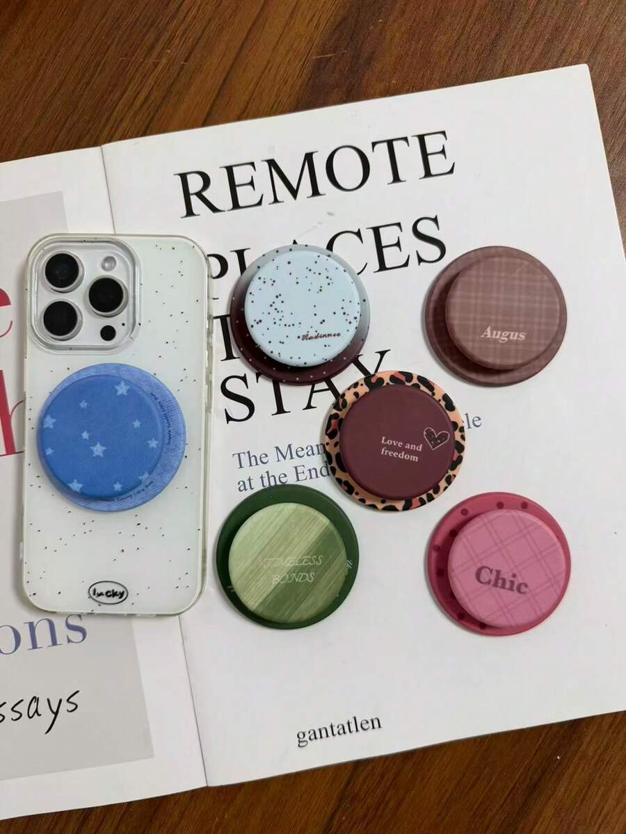 Felin Letter Pattern Magnetic Phone Stand, Stable Desktop Phone Holder, Pop-Out Socket Phone Grip, Phone Accessories, Phone Decoration, Phone Essentials, Push-Pull Phone Stand, Phone Grip, Small Gift For Lovers, Relatives, Friends - Multicolor - View 1