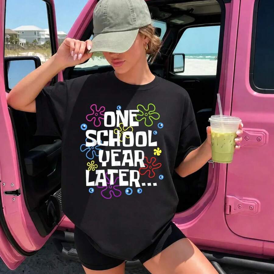 One School Year Later Summer Shirt, Teacher Summer Shirt, Happy Last Day Of School Shirt, End Of The School Year Shirt-Tops For Women Summer - Black - View 1