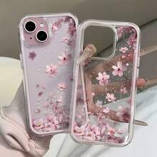 1個粉色邊框極簡鏡頭保護全螢幕閃粉櫻花圖案手機殼，適用於 iPhone 16 Pro Max、17/16/15/14 Plus/13/12/11、Air 系列 - 彩色 - 查看 2