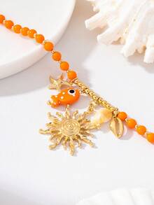 1 pièce Collier pendentif à la mode style plage d'été avec perles, coquillages, paysage marin et poisson. Accessoire élégant pour femmes, convient pour les fêtes, les voyages, les mariages, les vacances à la plage, le port quotidien, cadeau de bijoux - collier - Voir 2