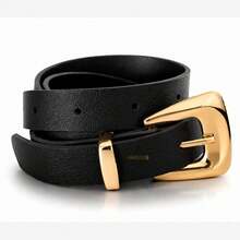 Women's Thin Belt 1.8 Cm With Gold Metal Buckle, Sizes XS To Plus Size - 黑色 - 查看 2