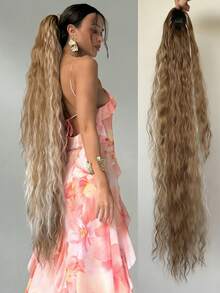 Esta peluca de coleta de 38 pulgadas extra larga, ondulada natural y de color ombre multicolor está hecha de fibra sintética resistente al calor, con un diseño de cordón, muy adecuada para que las damas la usen en fiestas y en la vida diaria. - Multicolor - Ver 29