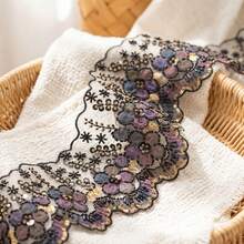 1/3 yarda de encaje de malla con bordado floral 3D de lujo, lentejuelas y cuentas, 13 cm de ancho, cinta de encaje vintage en forma de abanico, apto para costura DIY, bajo de falda, vestido de noche, velo de novia, ropa de alta costura, decoración artesanal, aplique de encaje de tul suave, diseño floral multicolor - Multicolor B - Ver 6