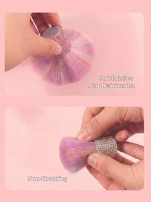 1 buah Kuas Bedak Rhinestone Warna Pelangi, Kuas Highlighter, Kuas Makeup, Kuas Pembersih Kuku, dengan Gagang Berhiaskan Berlian Warna Pink AB, Alat Kuku & Makeup Kelas Atas - Putih - View 5