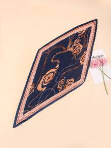 1 buah Bandana Wanita Motif Kerut Baru untuk Semua Musim, Syal Sutra, Ikat Leher, Ikat Rambut, Aksesori Tas Serbaguna, Cocok untuk Penggunaan Sehari-hari - Navy Blue - View 3
