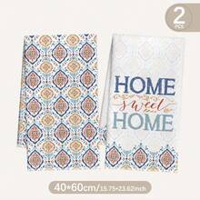 MEMNUN 2 Pcs Bohemian Watercolor Orange & Blue Pattern Geometric Home Sweet Home Text Print Kitchen Towels, Dish Towels, Hand Towels, Dish Cloths, Home Decor, Kitchen Decor Cooking Baking Hand Towels, Kitchen Accessories, Machine Washable, Cleaning Supplies, Suitable For Restaurant Kitchen, Home Decor And Gifts, All Seasons - Multicolor - View 12