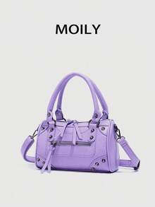 1pc Fashionable PU Leather Lilac Color Shoulder Bag - Lilac Purple - View 7
