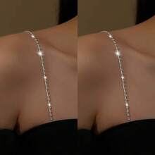 1~6 piezas Cadena de hombro ajustable con diamante de imitación, tirantes de sujetador sexy y simples, joyería colgante universal para el pecho y el cuello como accesorio para vestidos - Multicolor - Ver 9