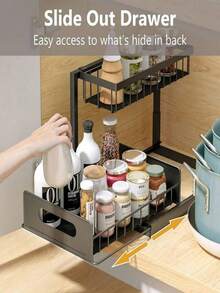 2-Tier Pull-Out Under Sink Organizer Rack - Heavy Duty Plastic, Waterproof, Rust-Proof, Space-Saving Design For Kitchen, Bathroom, Pantry, Fridge, Laundry Room - Easy Installation, White And Black - White - View 8
