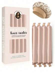 4 piezas Rizadores de cabello sin calor de color champán + gorro para dormir, rizador de cabello holgado, bigudíes de seda, diadema elástica, herramientas de rizado suave para cabello largo, accesorios de peinado caseros, dispositivo para rizar el cabello mientras duermes, adecuado para el Día de San Valentín, el Festival Qixi, mujeres - Multicolor - Ver 14