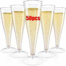 25/50pcs Elegant Reusable Plastic Champagne Flutes - 130ml/4.5oz Gold Glitter Glasses With Stem & Rim, ,Durable & Stylish For Weddings, Parties, Thanksgiving, Christmas, Halloween, New Year Party - trong suốt - Xem 16