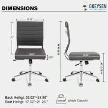 Armless Office Desk Chair, Mid Back Leather Conference Room Chairs Without Armrests, Modern Office Chair Ribbed. - Grey - View 3