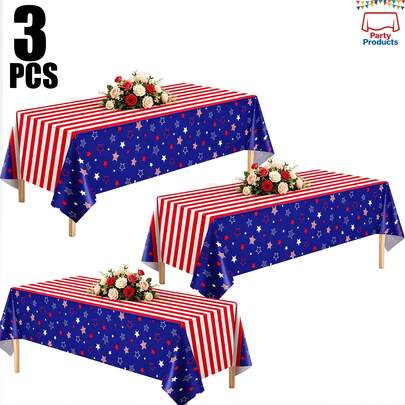 Bộ 3 khăn trải bàn/1 chiếc, khăn trải bàn hình chữ nhật trang trí tiệc Ngày Độc lập tháng Bảy, kích thước 54*108 inch, thích hợp cho trang trí Ngày Độc lập, khăn trải bàn nhựa dùng một lần - Hoàn hảo để thể hiện lòng yêu nước Mỹ và trang trí lễ kỷ niệm ngày 4 tháng 7.