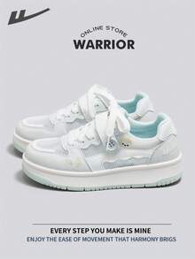 Warrior 女款板鞋 春夏季舒適簡約休閒時尚運動鞋 全年適用 耐磨 全天穿著 訓練跑鞋 - 米/青 - 查看 1