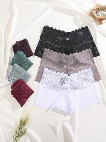 FINETOO 7 piezas/Paquete Bragas de encaje de unicolor para mujer - Multicolor - Ver 7