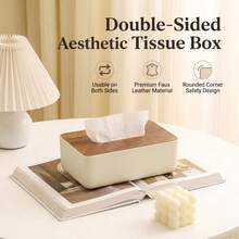 1pc Minimalist Large Capacity Tissue Box, Double-Sided Design, Durable Thickened Material, Detachable Lid Easy To Clean And Refill, Suitable For Living Room/Bedroom/Kitchen/Office, Keep Your Bedroom, Room, Living Room More Clean And Tidy - Multicolor - View 5
