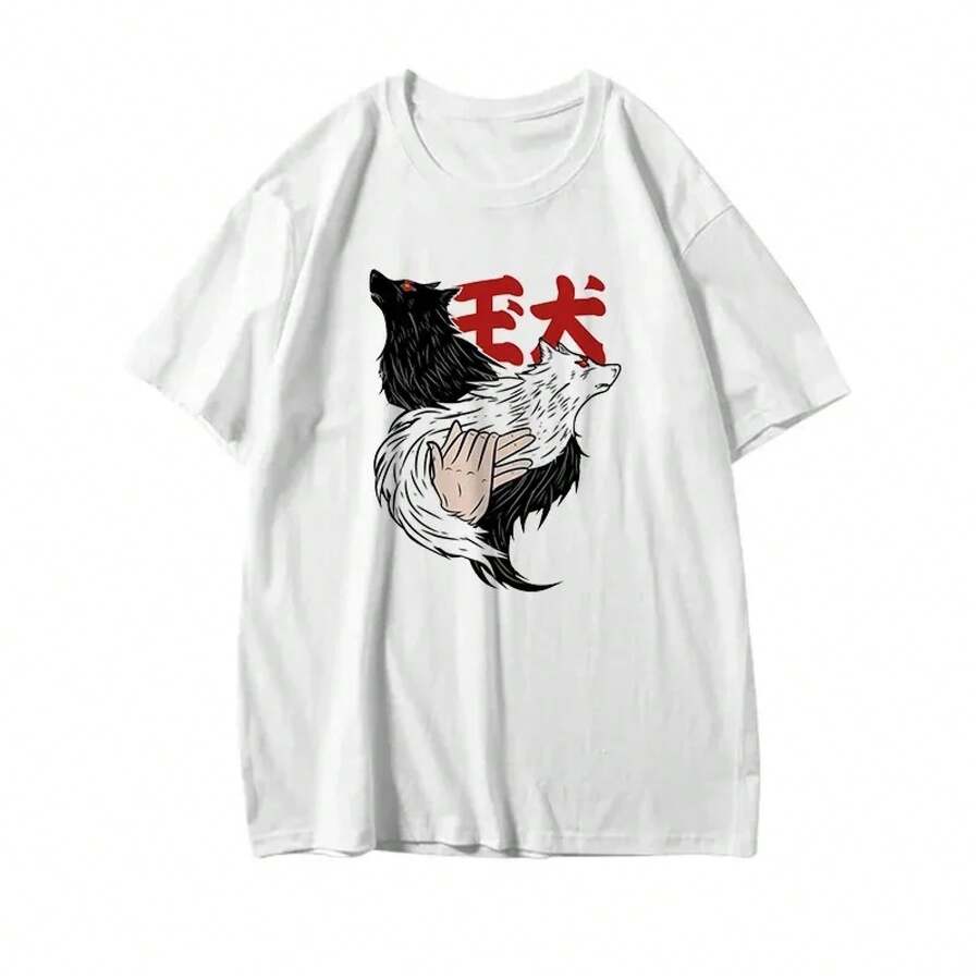 Gothic Clothing, Gojo Graphic Tee, Anime, Funny Summer T-Shirt For Women, Japanese T-Shirts, Cartoon T-Shirts For Women, Vintage Street Style, Unisex, Loose Fit, Cotton, Short Sleeve, Round Neck, Blouses For Women. Casual Blouses For Ladies. - 白色12 - 查看 1