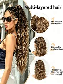 Curly Claw Clip Ponytail Hair Extensions, Highlight Wavy Synthetic Ponytail Extension, Natural Looking Daily Party Wedding Hair Accessories For Women - Multicolor - View 4