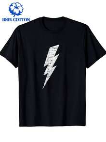 Bolt T-Shirt - With Minimalist, Washed White Graphic Design, Short Sleeves, Crew Neck, Casual Shirt For The Gym And Everyday Life - Suitable For All Seasons (Washable). - 黑色 - 查看 1
