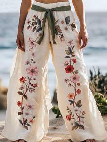 Pantalones anchos casuales de mujer con estampado floral suelto - Multicolor - Ver 1