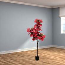 1pc 47.2/55.1in Height Large Artificial Green Plant (Pot Not Included), Faux Branch Large Artificial Green Plant, Tropical Tree, Suitable For Home, Office, Party, Outdoor Decoration, Fake Plant, Room, Desk, Garden Decoration, Room Decoration Material, Valentine's Day, Gift, Birthday Gift - Multicolor - View 5