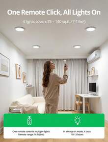 4 Pack Rechargeable Motion Sensor Ceiling Light With Remote Wireless Magnetic LED Lights, Battery Operated Stick On Ceiling Shower Lights Renter Friendly For Closet Bedroom Hallway - 3-color Sensor Ceiling Light - View 6