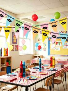24/12/1pc Back To School Rainbow Crayon Banner, Back To School Banner Flags Colorful Rainbow Curtain Crayon Decoration, 49ft Colorful School Hanging Banner School Opening Ceremony Decoration Triangle Flags, Classroom Decoration, Rainbow Party Decoration Educational Environment Props Multi-Color Paper Banner School Library Arrangement Birthday Celebration Photo Backdrop Art Studio Decoration Teacher's Day Week Celebration Classroom Welcome Party - 5pcs-Multicolor - View 8