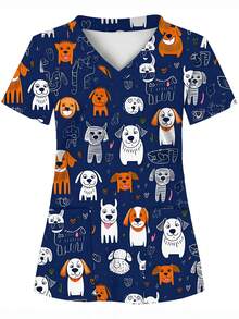 2 Pockets, Women's Scrub Top, T-Shirt Fall - Multicolor - View 1
