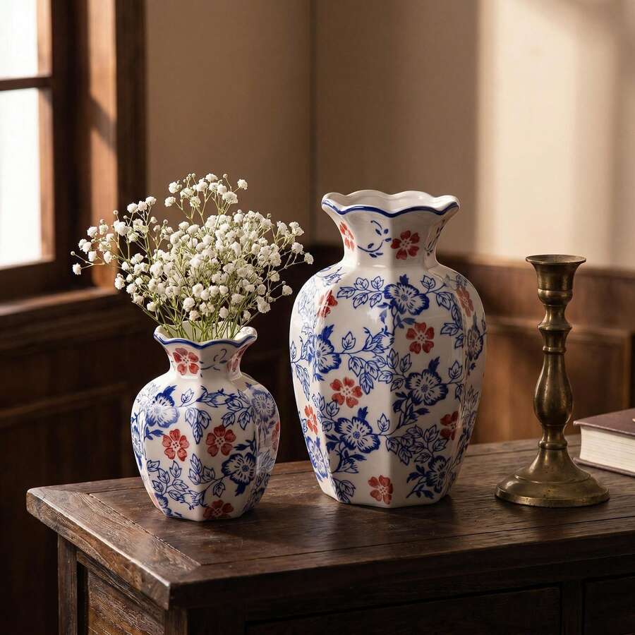 Vintage blau-weiße Porzellanvase, chinesischer Stil Hochwertige Keramik Blumenvase, Heimdekoration Mittelpunkt für frische Blumen, geeignet für Wohnzimmer und Eingangsbereich - Vase - Übersicht 1