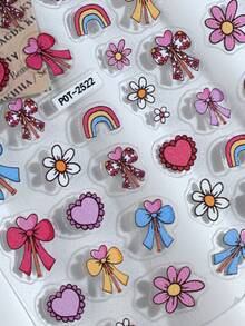 1pc Trending Colorful Bow & Flower Nail Stickers, Cute Heart & Rainbow Nail Decals, One-Time Self-Adhesive 3D Embossed Nail Art Decorations, Suitable For Daily Wear & Dates, Diverse Patterns, Easy To Apply - Multicolor - View 4