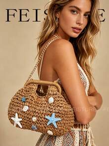 2026 Spring/Summer New Women's Woven Hard-Shell Handbag - Khaki - View 5