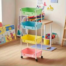 3/4/5-Tier Roller Storage Rack With Hooks, Space-Saving Corner Storage Rack, Made Of Durable Plastic, No Power Required, Mobile Cart Style, Suitable For Bathroom, Kitchen, Living Room, And Bedroom, Easy To Move And Store - View 9
