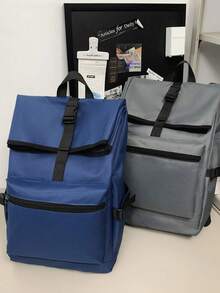 男士牛津布後背包，防水翻蓋設計日用包，適合男士與青少年男孩，多口袋休閒背包，適用於上學、工作與通勤 - 彩色 - 查看 4
