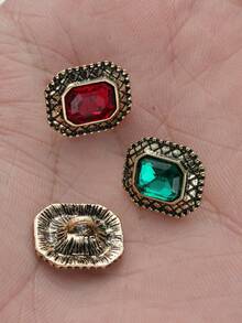 10pcs/Pc Vintage Square Faux Gemstone Metal Buttons, Suitable For Clothing Sewing, Sweater, Cardigan, Jacket Decoration, DIY Gift Box, Handmade Crafts - Multicolor - View 6