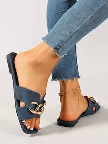 Ximi Ruo Women's Spring/Summer New Fashion Casual Slide Sandals, Comfortable Flat Heel Beach Shoes, Holiday Essential, Holiday - Blue - View 4