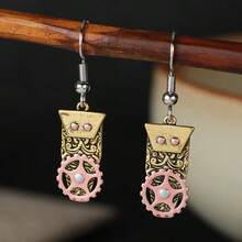 1 Pair Vintage Gear Pattern Engraved Robot Pendant Dangle Earrings, Women's Handmade Accessory, Suitable For Travel, Vacation, Daily Wear, Ideal Birthday And Holiday Gift For Girls - Silver - View 3