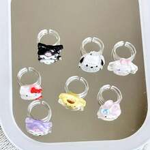 SANRIO 卡通布丁狗 My Melody 戒指 可愛 Kuromi 貓咪開口戒 Hello Kitty 貓咪戒指 樹脂可愛肉桂狗戒指組 生日禮物 節日禮物，適合青少年，適合青少年 - 多色 - 查看 3