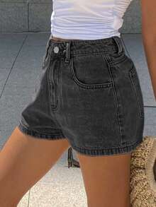 Teen Fashion Straight Leg Denim Shorts - Grey - View 4