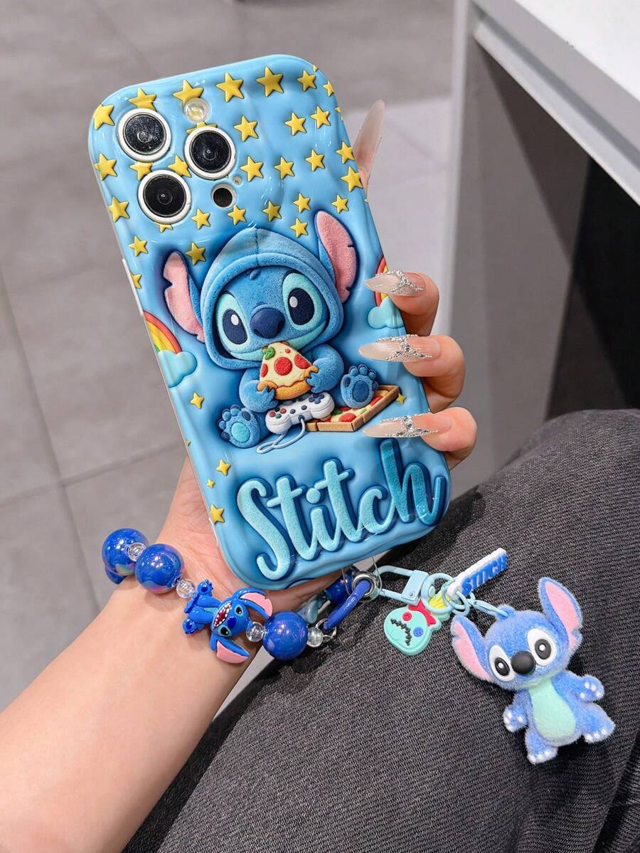 Estuche de teléfono autorizado por Disney - Set con cadena, Estuche de teléfono 3D de Stitch de Lilo y Stitch talla grande una pulsera 3D de silicona de Stitch con anillo metálico desmontable, con patrón de Stitch y Angel, compatible con iPhone 17/16/15/14/13/12/11/XS/XR/X Plus Pro Max, un estuche de teléfono de dibujos animados con estilo, la opción de regalo perfecta, protección de teléfono, funda de teléfono duradera, un gran regalo para amigos y familiares. - Blanco - Ver 1