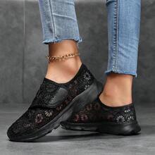 Speed goat Sandalias tipo zapatilla de moda para mujer, versátiles y cómodas, de malla con cierre de gancho y bucle, suela plana y ribete de encaje - Negro - Ver 5