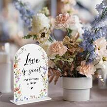 Wedding Sign, "Love Is Sweet" Modern Arched Top Tabletop Decor, Bridal Gift Stand, No Power Required, High-Quality Transparent Plastic, Modern Wedding Table Sign - A - View 1