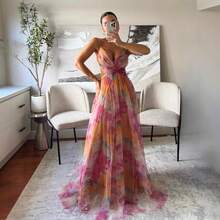 2026 Cross-Border European And American Spring/Summer New Mesh Printed Strap Dress INS Vacation Casual Party Dress - 綠色 - 查看 6