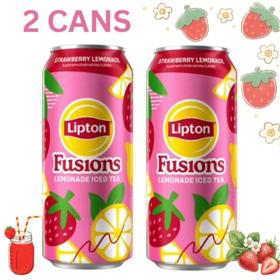 Lipton Fusions Iced Tea Strawberry Lemonade, 16 Fl Oz Can, Pack Of 2 - Strawberry - View 1