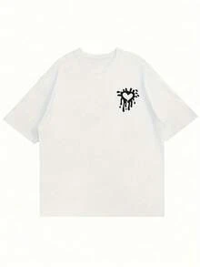 Camiseta casual de manga curta com estampa. 100% algodão. 1 peça. Camiseta masculina com estampa de letras para corrida, gola redonda, ideal para esportes ao ar livre no verão. Blusa para primavera/verão. - Branco - Ver 3