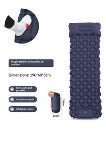 TPU New Diamond Pattern Inflatable Pad With Pillow, Hand-Press/Foot-Pump Inflatable Air Bed, Ultra-Lightweight Portable Foldable Picnic Mat, Beach Mat, Outdoor Tent Camping Inflatable Bed, Camping Moisture-Proof Ground Mat, Nap Sleeping Inflatable Pillow, Outdoor Ultra-Lightweight Camping/Wilderness Inflatable Sleeping Pad, Beach Mat Moisture-Proof Picnic Mat - Navy Blue - View 3
