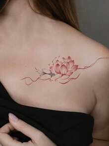 1 pieza Tatuaje temporal con diseño tradicional chino de tinta roja de loto, pez y líneas fluidas, tatuaje realista adecuado para viajes, festivales de música, juegos, regalos de graduación, con duración de 3 a 5 días - Multicolor - Ver 5