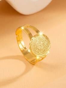 1pc Fashionable Personalized Coin Ring, Suitable For Women's Party Wear, Holiday Gift - Gold - View 11