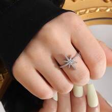 1pc Fashion Cubic Zirconia Octagonal Star Shaped Decorative Ring, Suitable For Teenagers Daily Wear - Multicolor - View 4