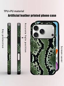1pc Vintage Green Snake Skin Pattern Faux Leather Soft Protective Phone Case, Shock-Absorbing Design With Speaker Hole, Compatible With Apple 17 Pro Max/16 Pro Max/16 Plus/13 Pro Max/14 Pro Max/13/14/11/12 Pro/11/15 Pro, Galaxy S24 Ultra, Holiday Gift - Green - View 1