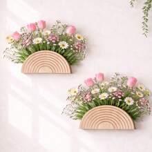 Wall-Mounted Flower Pots, Creative Semi-Circular Flower Pots, Wooden Craft Shelving Units, Home Decor, Art, For Artificial Flowers, Room Decor - A - View 1